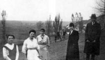Siřem 1918; zleva Kafka, jeho sekretářka sl. Kaiserová, Ottla