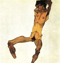 Egon Schiele: Sedící mužský akt (autoportrét), 1910