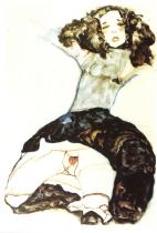 Egon Schiele: Tmavovlasá dívka s vyhrnutou sukní, 1911