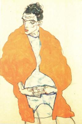 Egon Schiele: Autoportrét v červeném plášti, 1917