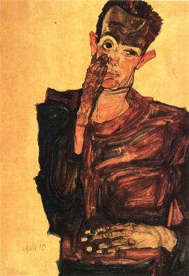 Egon Schiele: Autoportrét s rukou na tváři, 1910