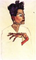 Egon Schiele: Autoportrét s rukama na prsou, 1910