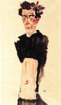 Egon Schiele: Autoportrét s obnaženým břichem, 1911