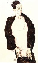 Egon Schiele: Autoportrét ve fialové košili, 1914