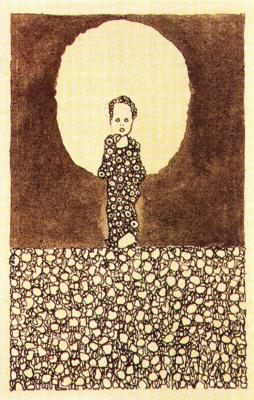 Egon Schiele: Dítě se svatozáří na louce s květinami, 1909