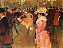 V Moulin Rouge: Tanec. Olej na plátně. 1889-90. 115&nbsp;&times;&nbsp;150. Philadelphia Museum of Art, Philadelphia.